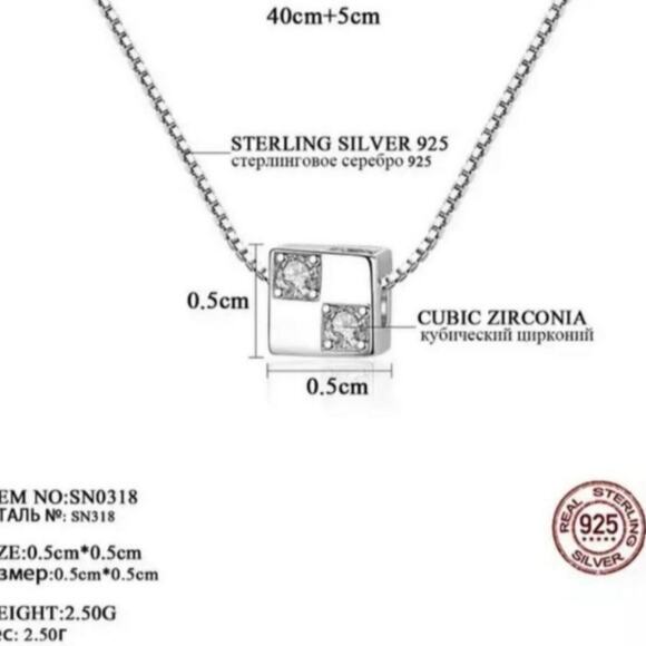 Geometric Square Cube Pendant Necklace Minimalist Design Sterling Silver 925 NWT - Picture 7 of 13